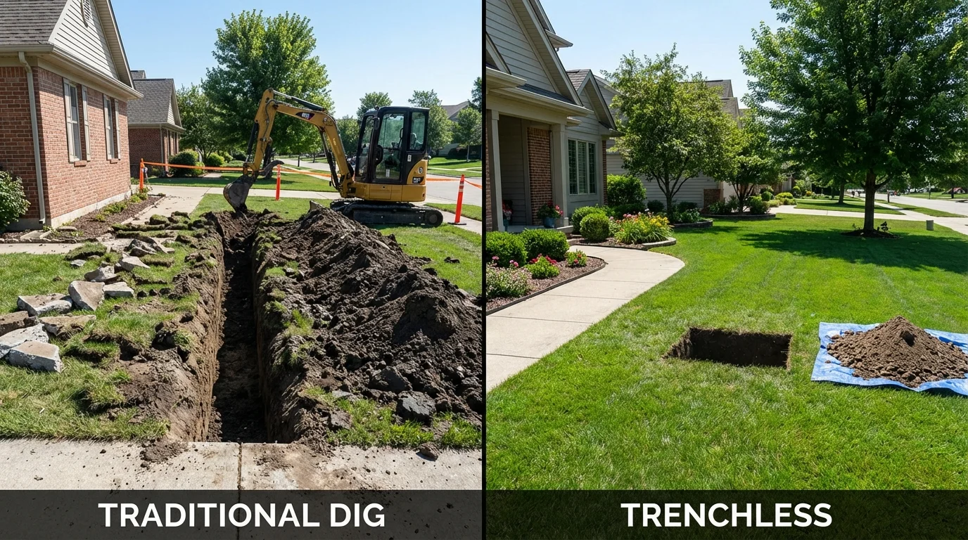 Trenchless sewer repair with minimal yard damage versus traditional excavation in Oneida, TN